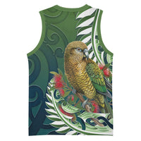 New Zealand Kea Bird Basketball Jersey With Maori Koru Fern - Polynesian Pride