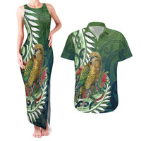 New Zealand Kea Bird Couples Matching Tank Maxi Dress and Hawaiian Shirt With Maori Koru Fern LT05 Green - Polynesian Pride