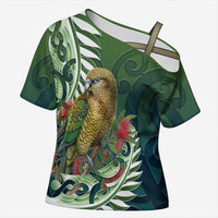 New Zealand Kea Bird Cross Shoulder Shirt With Maori Koru Fern - Polynesian Pride