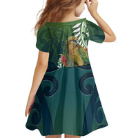 New Zealand Kea Bird Family Matching Off The Shoulder Long Sleeve Dress and Hawaiian Shirt With Maori Koru Fern LT05 - Polynesian Pride