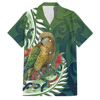 New Zealand Kea Bird Family Matching Off Shoulder Short Dress and Hawaiian Shirt With Maori Koru Fern LT05 Dad's Shirt - Short Sleeve Green - Polynesian Pride
