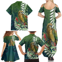 New Zealand Kea Bird Family Matching Summer Maxi Dress and Hawaiian Shirt With Maori Koru Fern LT05 - Polynesian Pride
