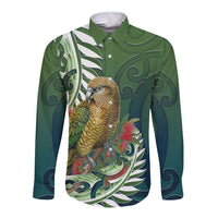 New Zealand Kea Bird Long Sleeve Button Shirt With Maori Koru Fern - Polynesian Pride