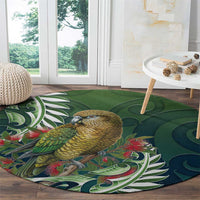 New Zealand Kea Bird Round Carpet With Maori Koru Fern - Polynesian Pride