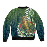 New Zealand Kea Bird Sleeve Zip Bomber Jacket With Maori Koru Fern - Polynesian Pride