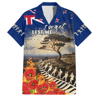 New Zealand ANZAC Day Family Matching Off Shoulder Maxi Dress and Hawaiian Shirt The Lonesome Pine With Soldier Fern LT05 Dad's Shirt - Short Sleeve Blue - Polynesian Pride