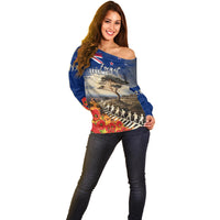 New Zealand ANZAC Day Off Shoulder Sweater The Lonesome Pine With Soldier Fern LT05 - Polynesian Pride