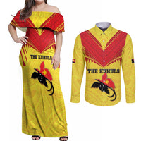 Papua New Guinea Rugby Custom Couples Matching Off Shoulder Maxi Dress and Long Sleeve Button Shirt Kumuls Heritage