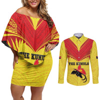 Papua New Guinea Rugby Custom Couples Matching Off Shoulder Short Dress and Long Sleeve Button Shirt Kumuls Heritage