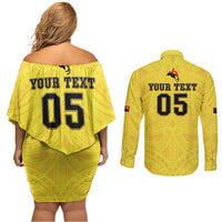 Papua New Guinea Rugby Custom Couples Matching Off Shoulder Short Dress and Long Sleeve Button Shirt Kumuls Heritage