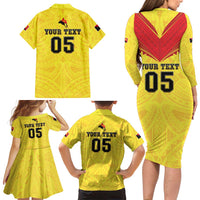 Papua New Guinea Rugby Custom Family Matching Long Sleeve Bodycon Dress and Hawaiian Shirt Kumuls Heritage LT05 - Polynesian Pride