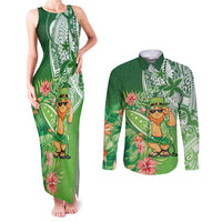 Aloha Hawaii St Patrick's Day Couples Matching Tank Maxi Dress and Long Sleeve Button Shirt Polynesian Style