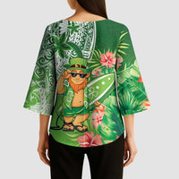 Aloha Hawaii St Patrick's Day Kimono Sleeve Blouse Polynesian Style
