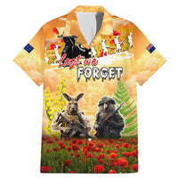 Australia And New Zealand ANZAC Day Family Matching Mermaid Dress and Hawaiian Shirt Kangaroo And Kiwi Bird Soldiers Lest We Forget LT05 Dad's Shirt - Short Sleeve Yellow - Polynesian Pride