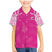 New Zealand Fern Women Rugby Custom Family Matching Mermaid Dress and Hawaiian Shirt Pink Maori Pattern LT05 Son's Shirt Pink - Polynesian Pride