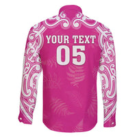 New Zealand Fern Women Rugby Custom Family Matching Off Shoulder Maxi Dress and Hawaiian Shirt Pink Maori Pattern