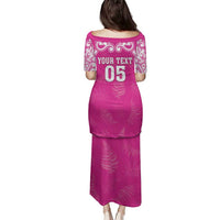 New Zealand Fern Women Rugby Custom Family Matching Puletasi and Hawaiian Shirt Pink Maori Pattern