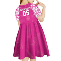 New Zealand Fern Women Rugby Custom Kid Short Sleeve Dress Pink Maori Pattern