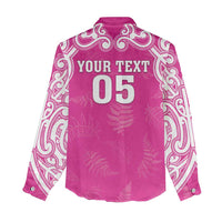 New Zealand Fern Women Rugby Custom Women Casual Shirt Pink Maori Pattern LT05 - Polynesian Pride