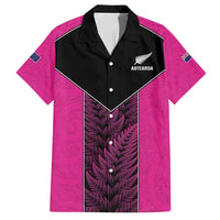 New Zealand Fern Rugby Custom Family Matching Long Sleeve Bodycon Dress and Hawaiian Shirt Pink Maori Pattern LT05 Dad's Shirt - Short Sleeve Pink - Polynesian Pride