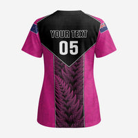 New Zealand Fern Rugby Custom Scrub Top Pink Maori Pattern - Polynesian Pride