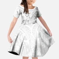 Personalised Brain Cancer Awareness Family Matching Off The Shoulder Long Sleeve Dress and Hawaiian Shirt Ribbon Polynesian Pattern LT05 Daughter's Dress White - Polynesian Pride