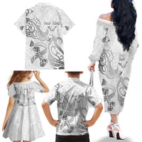Personalised Brain Cancer Awareness Family Matching Off The Shoulder Long Sleeve Dress and Hawaiian Shirt Ribbon Polynesian Pattern LT05 - Polynesian Pride