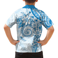 Polynesian Pattern With Plumeria Flowers Family Matching Tank Maxi Dress and Hawaiian Shirt Blue