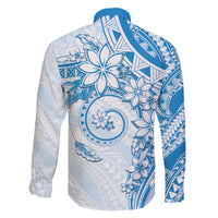 Polynesian Pattern With Plumeria Flowers Family Matching Tank Maxi Dress and Hawaiian Shirt Blue