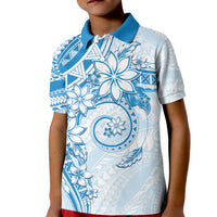 Polynesian Pattern With Plumeria Flowers Kid Polo Shirt Blue
