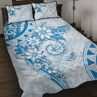 Polynesian Pattern With Plumeria Flowers Quilt Bed Set Blue