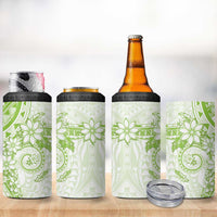 Lime Green Polynesian Pattern With Plumeria Flowers 4 in 1 Can Cooler Tumbler LT05 - Polynesian Pride