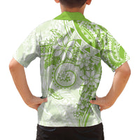 Polynesian Pattern With Plumeria Flowers Family Matching Off The Shoulder Long Sleeve Dress and Hawaiian Shirt Lime Green LT05 - Polynesian Pride