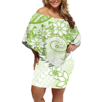 Polynesian Pattern With Plumeria Flowers Off Shoulder Short Dress Lime Green LT05 Women Lime Green - Polynesian Pride