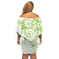 Polynesian Pattern With Plumeria Flowers Off Shoulder Short Dress Lime Green LT05 - Polynesian Pride