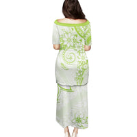 Polynesian Pattern With Plumeria Flowers Puletasi Lime Green LT05 - Polynesian Pride