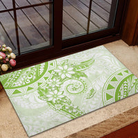 Polynesian Pattern With Plumeria Flowers Rubber Doormat Lime Green