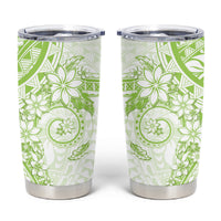 Lime Green Polynesian Pattern With Plumeria Flowers Tumbler Cup