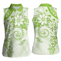 Polynesian Pattern With Plumeria Flowers Women Sleeveless Polo Shirt Lime Green