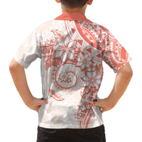 Polynesian Pattern With Plumeria Flowers Family Matching Long Sleeve Bodycon Dress and Hawaiian Shirt Orange Peach