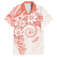 Polynesian Pattern With Plumeria Flowers Family Matching Off The Shoulder Long Sleeve Dress and Hawaiian Shirt Orange Peach LT05 Dad's Shirt - Short Sleeve Peach - Polynesian Pride