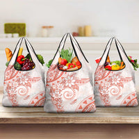 Polynesian Pattern With Plumeria Flowers Grocery Bag Orange Peach