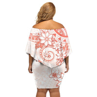Polynesian Pattern With Plumeria Flowers Off Shoulder Short Dress Orange Peach LT05 - Polynesian Pride