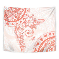 Polynesian Pattern With Plumeria Flowers Tapestry Orange Peach