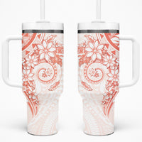 Orange Peach Polynesian Pattern With Plumeria Flowers Tumbler With Handle