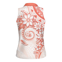 Polynesian Pattern With Plumeria Flowers Women Sleeveless Polo Shirt Orange Peach