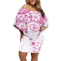 Polynesian Pattern With Plumeria Flowers Off Shoulder Short Dress Pink LT05 Women Pink - Polynesian Pride