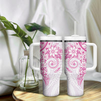 Pink Polynesian Pattern With Plumeria Flowers Tumbler With Handle LT05 - Polynesian Pride
