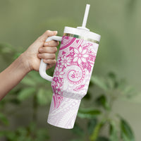 Pink Polynesian Pattern With Plumeria Flowers Tumbler With Handle LT05 - Polynesian Pride