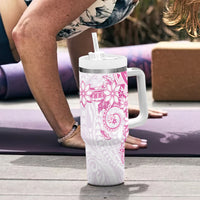 Pink Polynesian Pattern With Plumeria Flowers Tumbler With Handle LT05 - Polynesian Pride